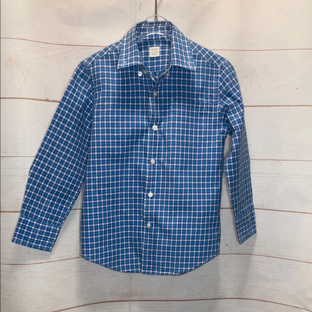 Crewcuts Blue and White Plaid Button Down Shirt Size 4/5